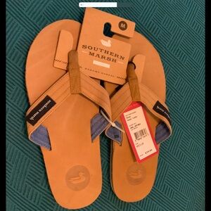 SOUTHERN MARSH BAHAMA LEATHER MEN'S SANDALS  FLIP FLOPS - CARAMEL - US SIZE M